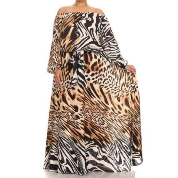 Long Tiger-Printed Chiffon Dress